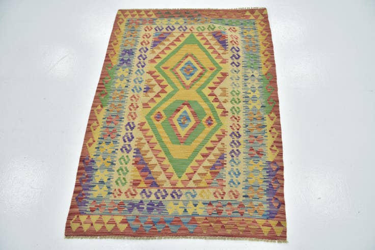 Detail image of 3' 5 x 4' 9 Hand Woven Kilim Maymana Wool Rug