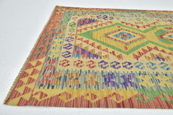 3' 5 x 4' 9 Hand Woven Kilim Maymana Wool Rug