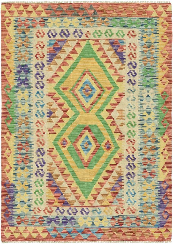 3' 5 x 4' 9 Hand Woven Kilim Maymana Wool Rug