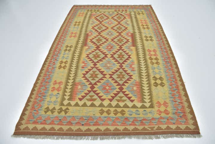 5' 5 x 8' 2 Hand Woven Kilim Maymana Wool Rug