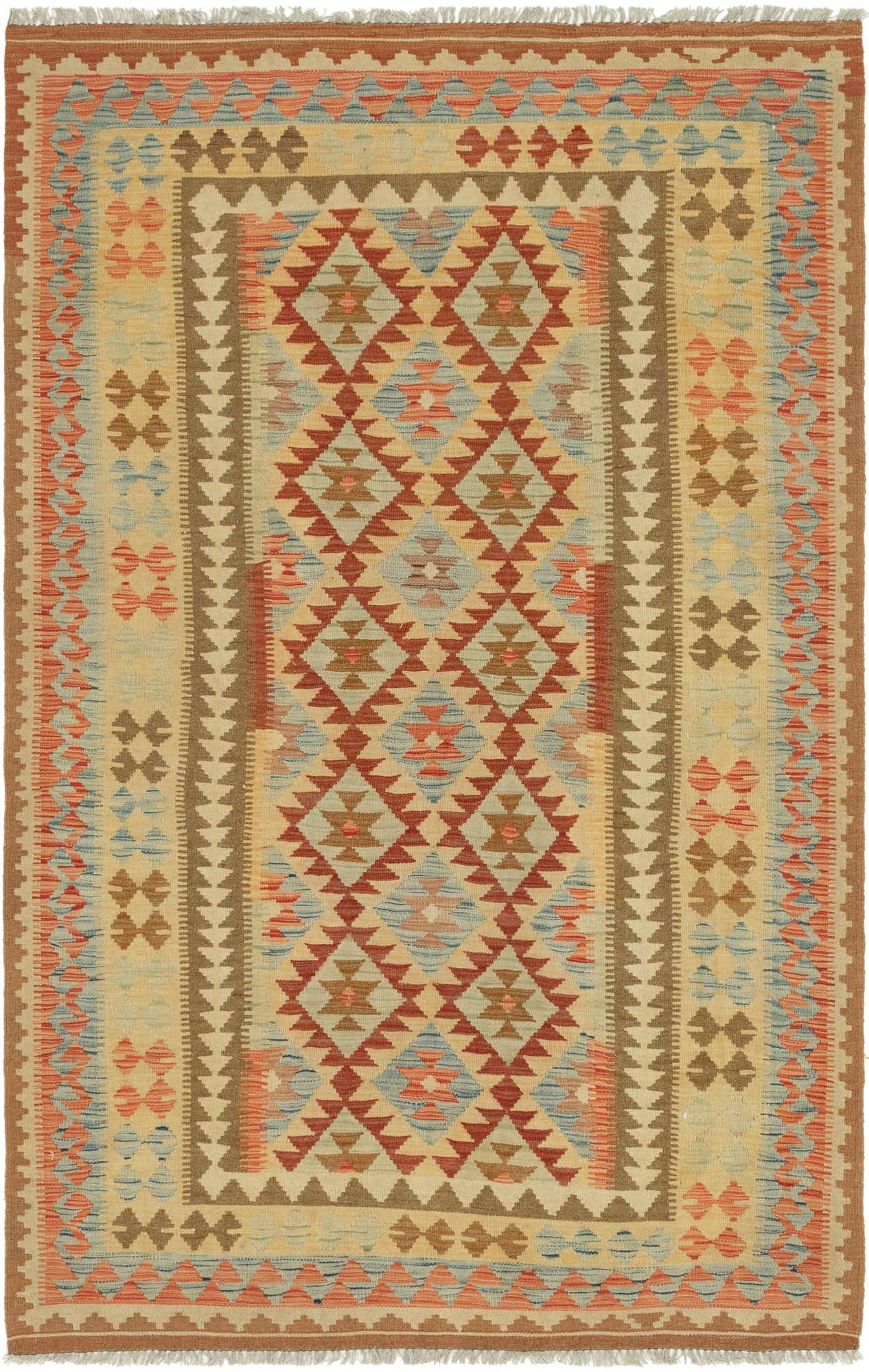 5' 5 x 8' 2 Hand Woven Kilim Maymana Wool Rug