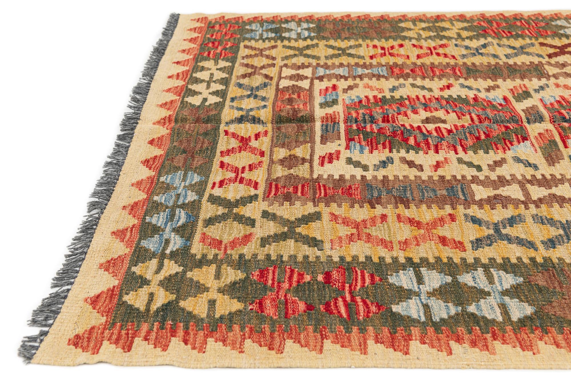4' 6 x 6' 5 Hand Woven Kilim Maymana Wool Rug