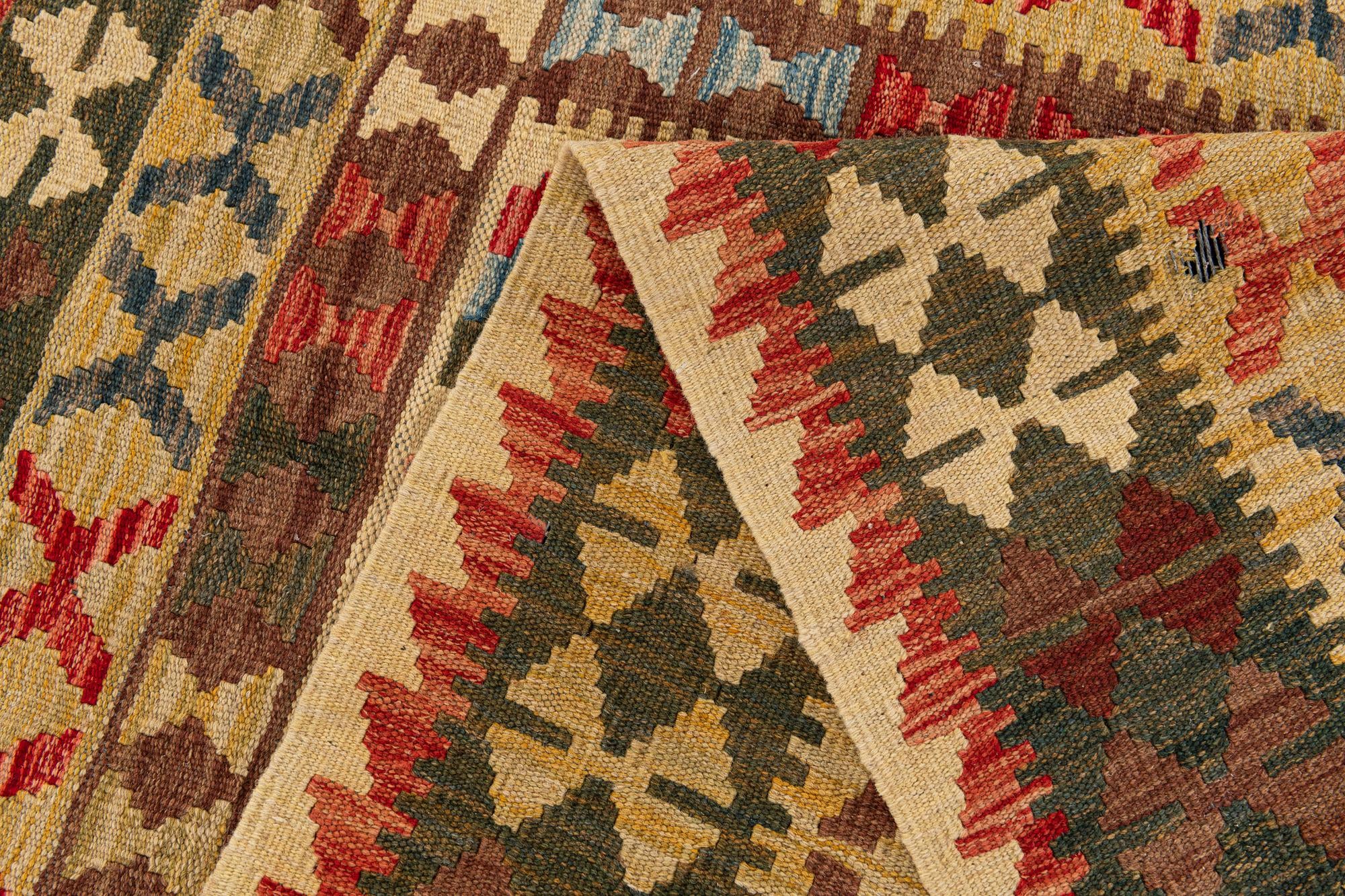 4' 6 x 6' 5 Hand Woven Kilim Maymana Wool Rug