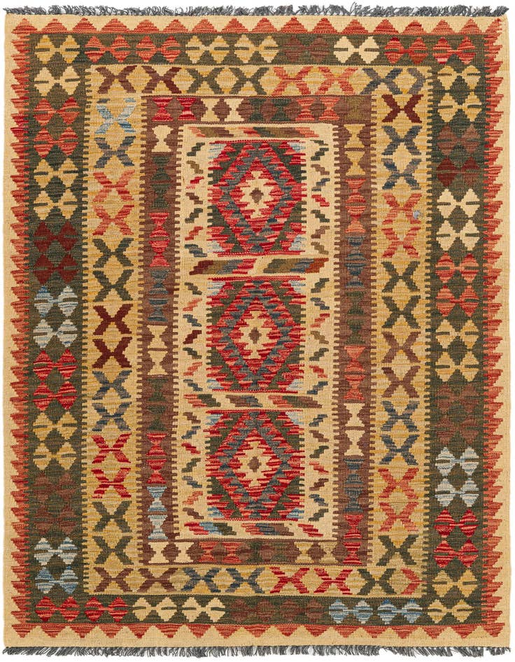 Detail image of 4' 6 x 6' 5 Hand Woven Kilim Maymana Wool Rug