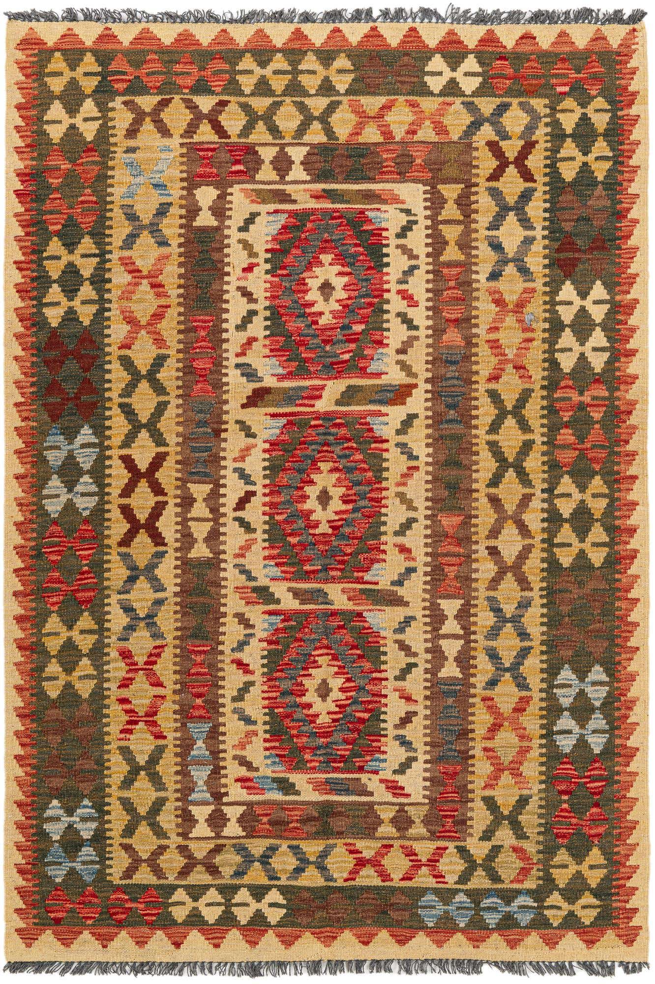 4' 6 x 6' 5 Hand Woven Kilim Maymana Wool Rug