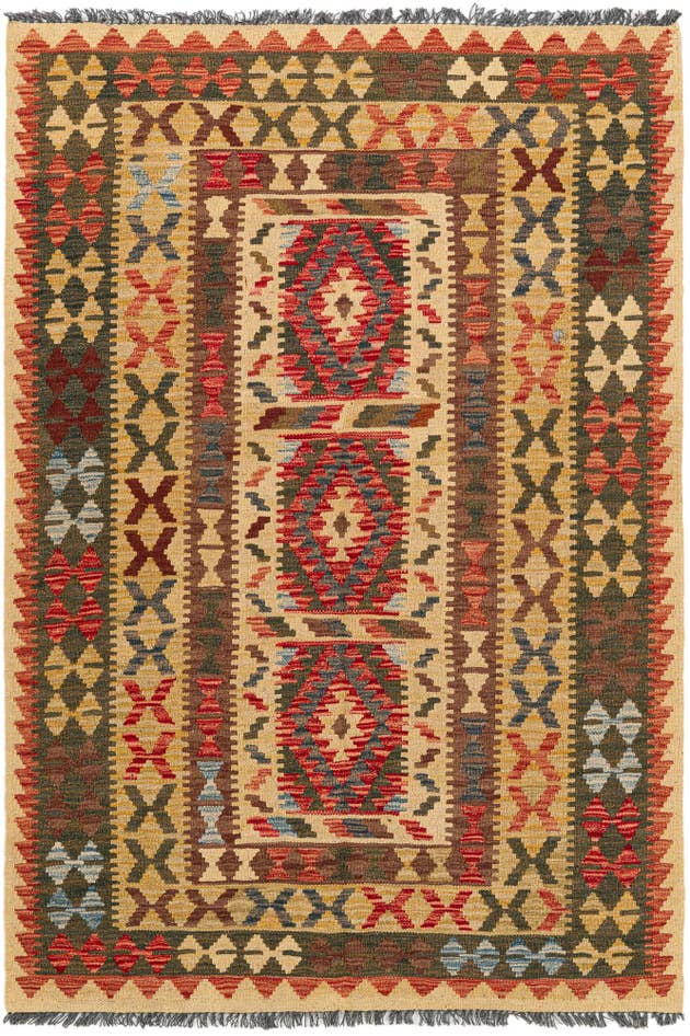 Detail image of 4' 6 x 6' 5 Hand Woven Kilim Maymana Wool Rug