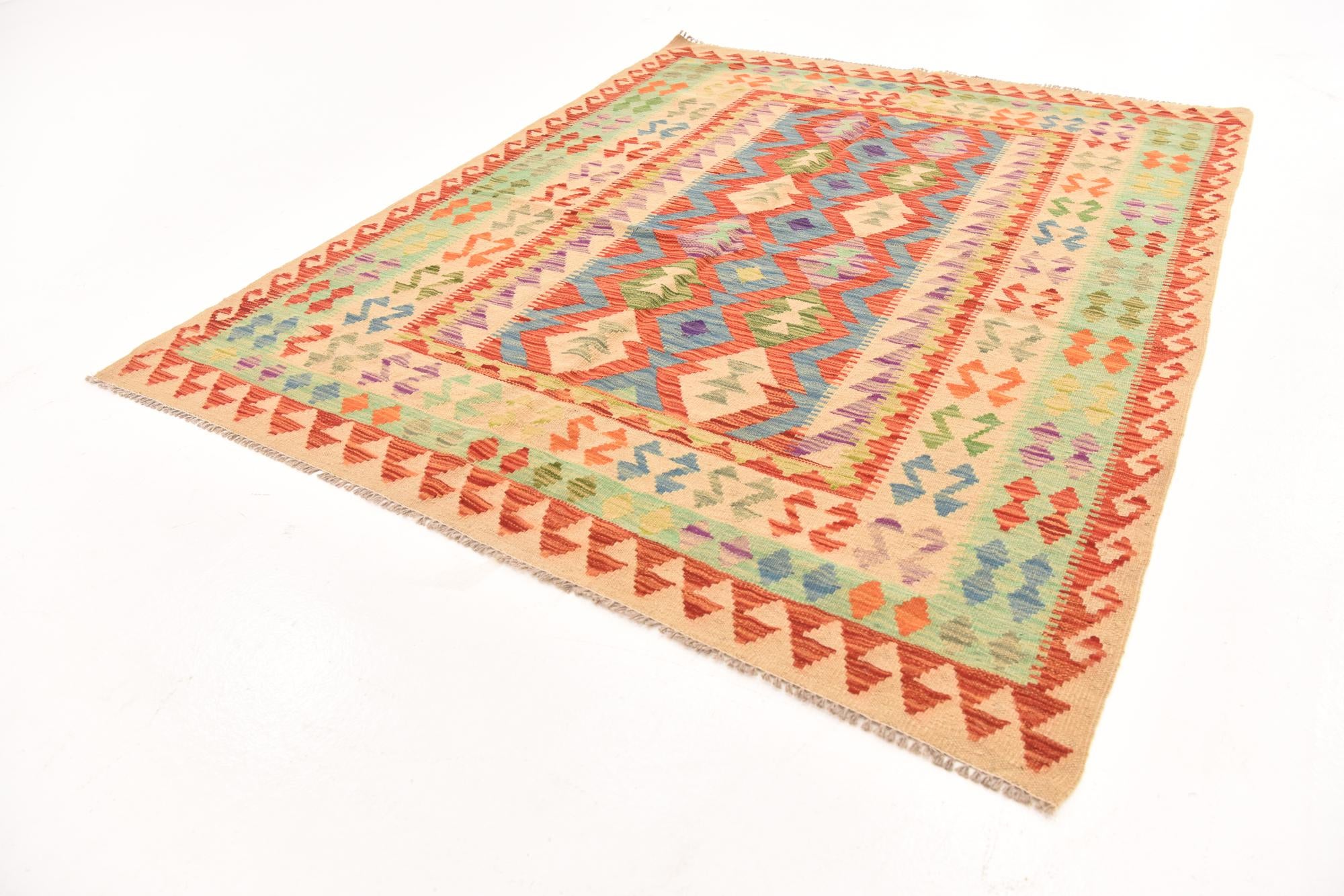 155cm x 205cm Tejido a mano Kilim Maymana Alfombra Lana