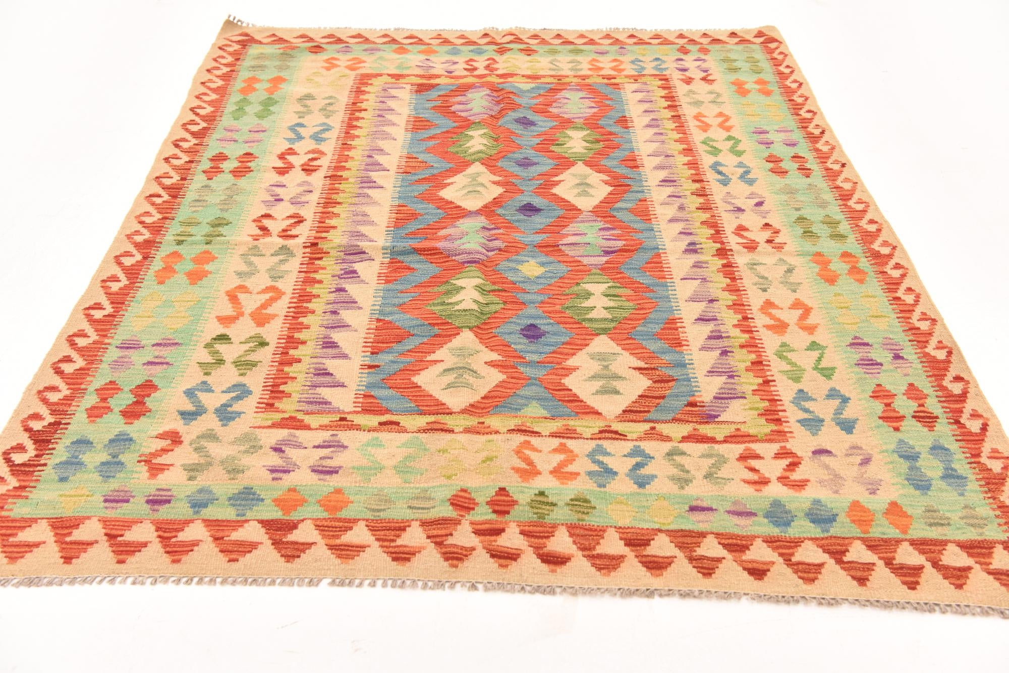155cm x 205cm Tejido a mano Kilim Maymana Alfombra Lana