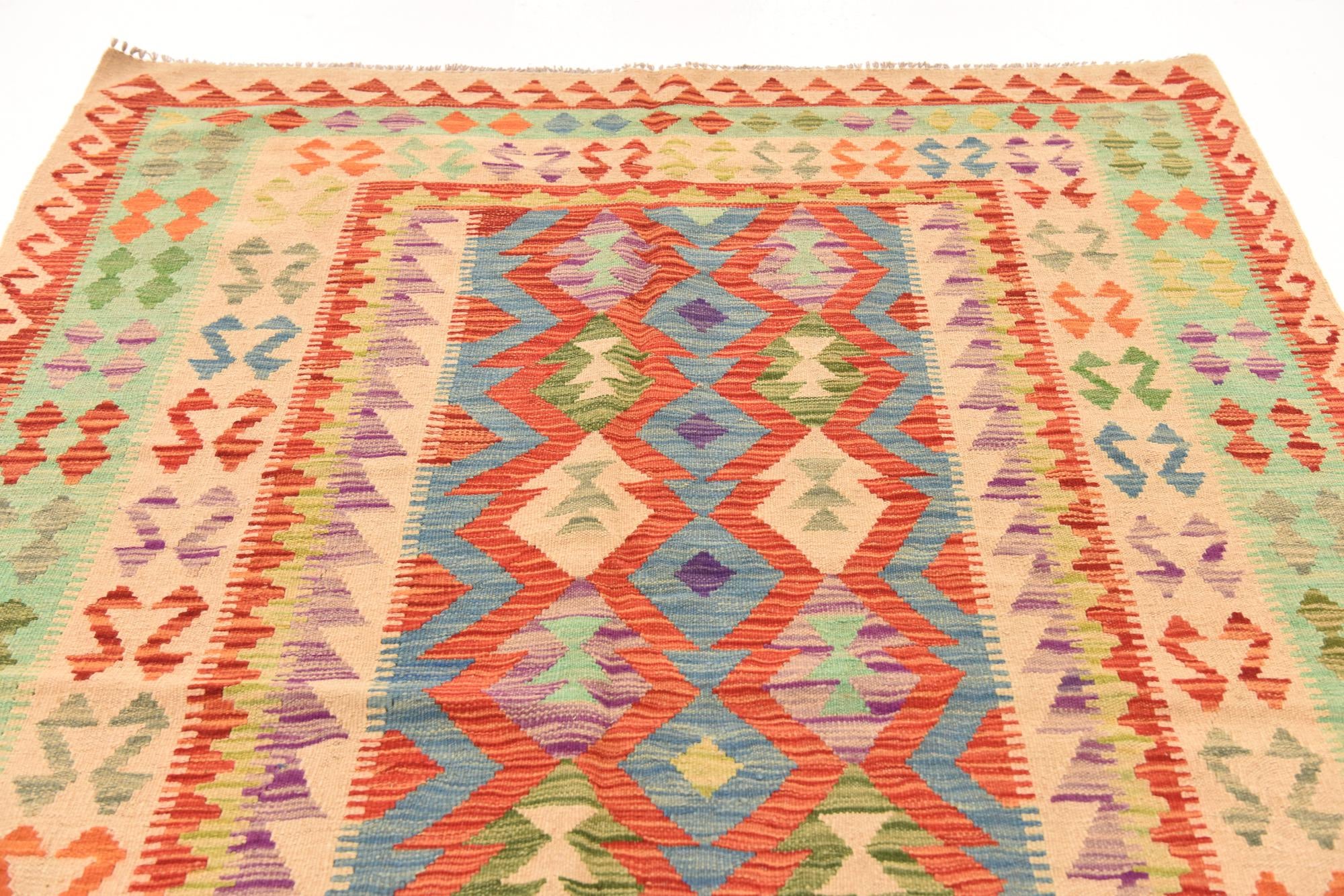 155cm x 205cm Tejido a mano Kilim Maymana Alfombra Lana