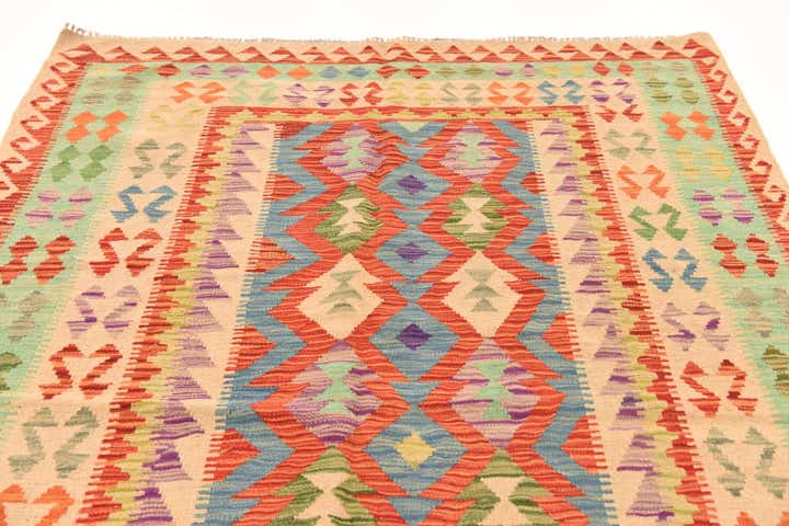 5' 2 x 6' 9 Hand Woven Kilim Maymana Wool Rug