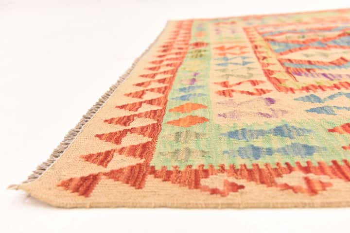 5' 2 x 6' 9 Hand Woven Kilim Maymana Wool Rug