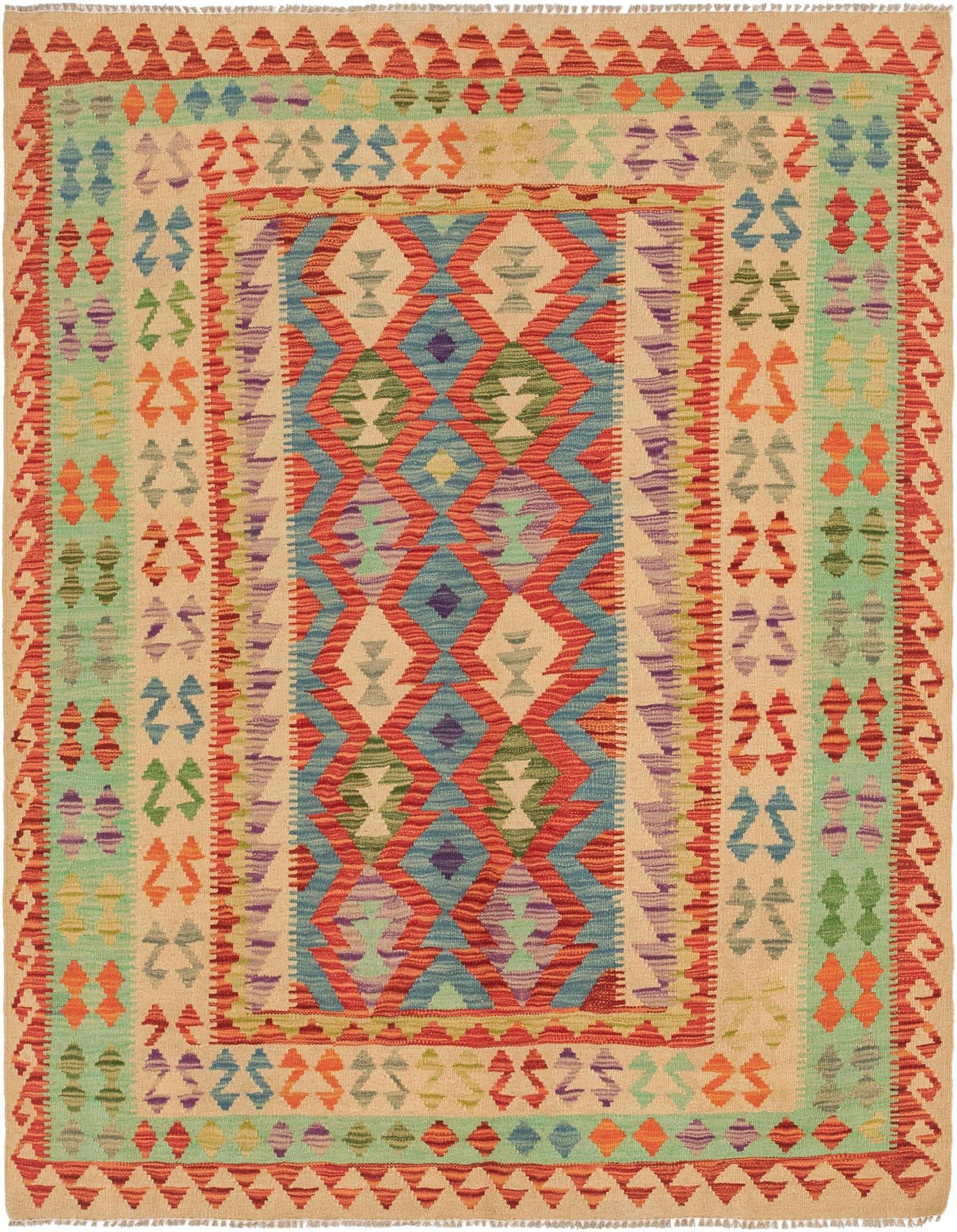 5' 2 x 6' 9 Hand Woven Kilim Maymana Wool Rug