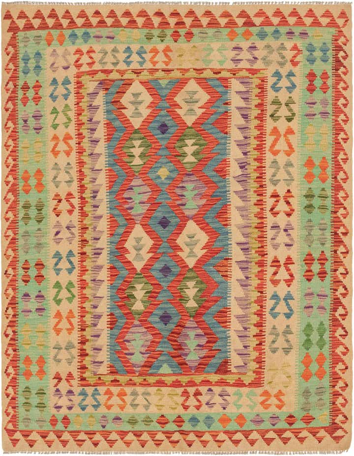 5' 2 x 6' 9 Hand Woven Kilim Maymana Wool Rug