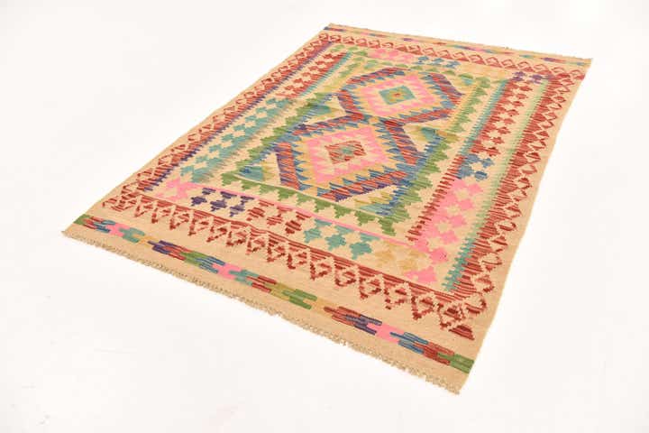 3' 11 x 5' 6 Hand Woven Kilim Maymana Wool Rug