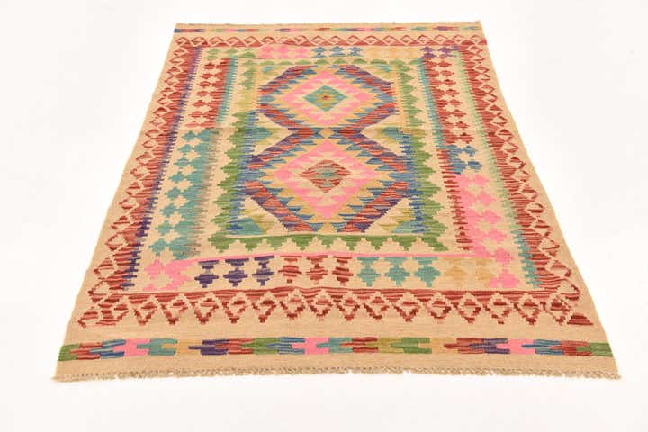 3' 11 x 5' 6 Hand Woven Kilim Maymana Wool Rug