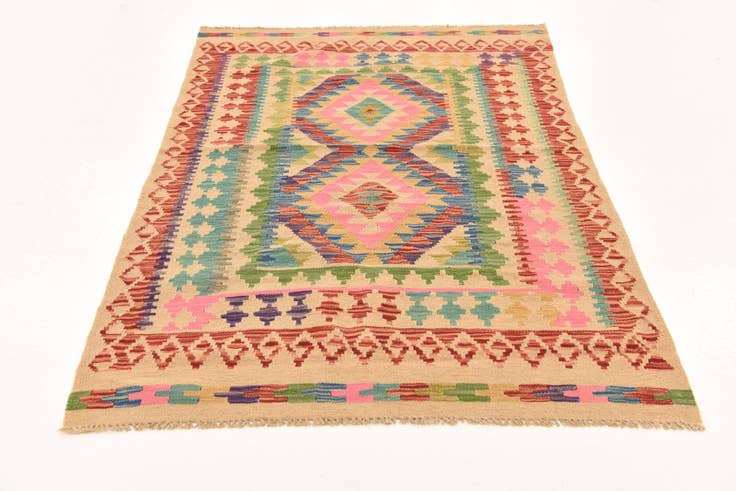 Detail image of 3' 11 x 5' 6 Hand Woven Kilim Maymana Wool Rug