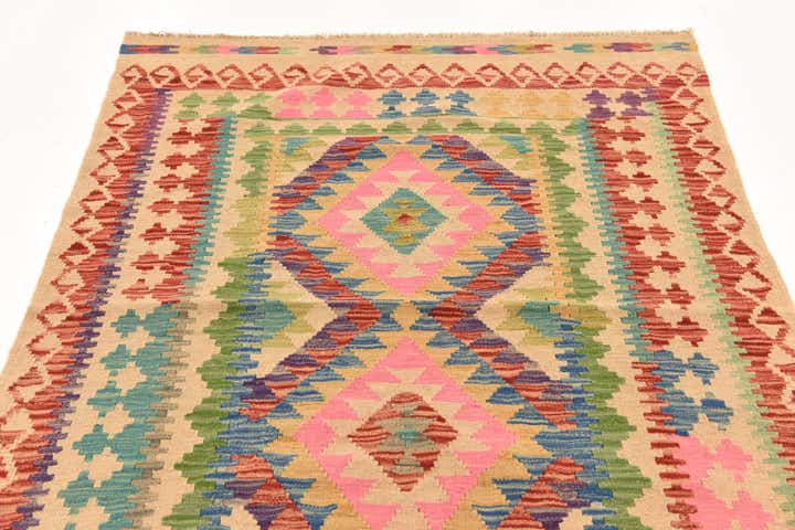 3' 11 x 5' 6 Hand Woven Kilim Maymana Wool Rug