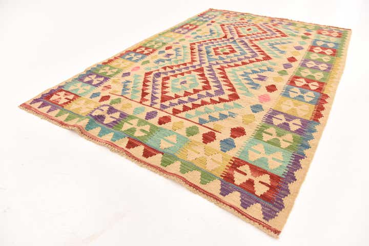 3' 11 x 5' 10 Hand Woven Kilim Maymana Wool Rug