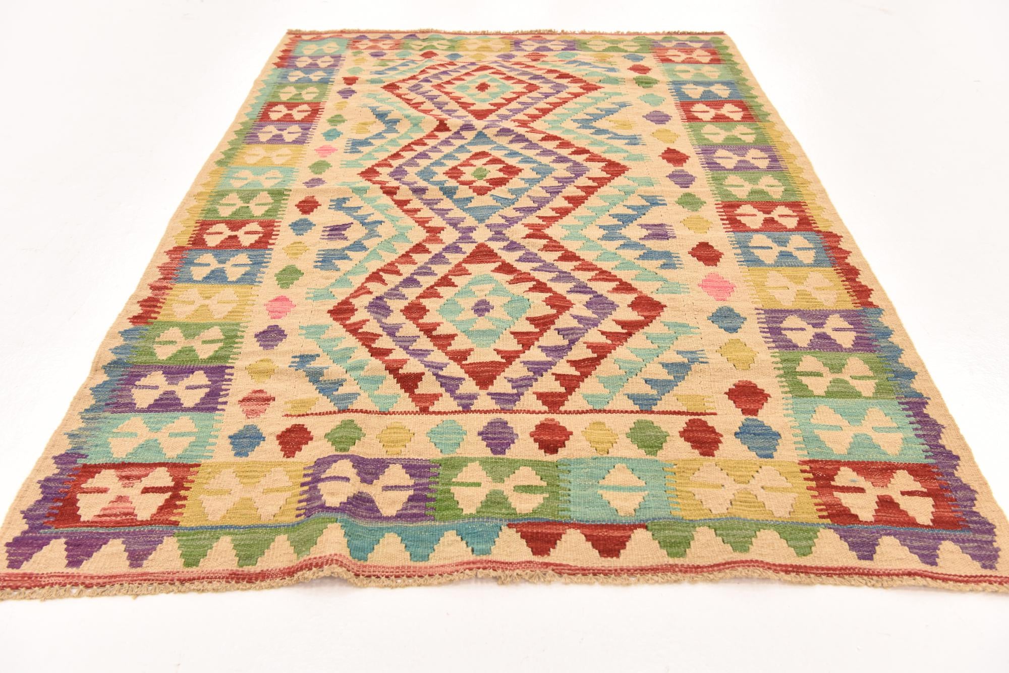 3' 11 x 5' 10 Hand Woven Kilim Maymana Wool Rug