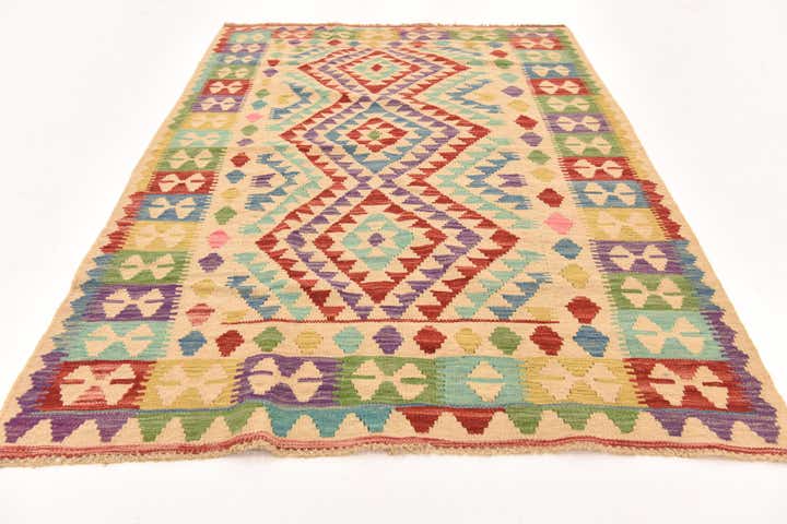 3' 11 x 5' 10 Hand Woven Kilim Maymana Wool Rug
