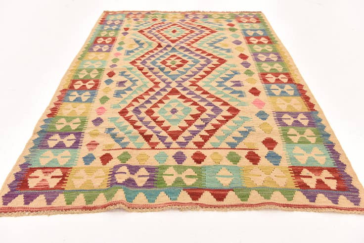 Detail image of 3' 11 x 5' 10 Hand Woven Kilim Maymana Wool Rug