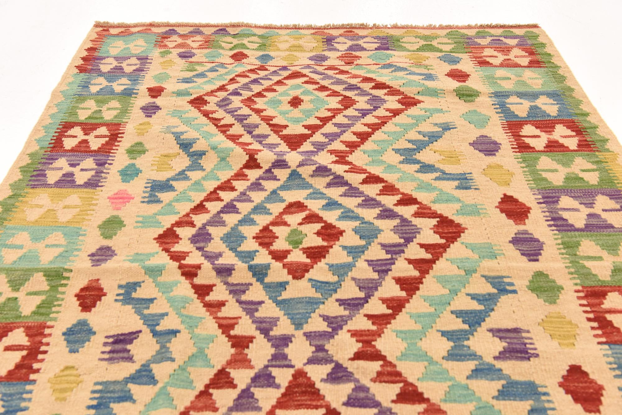3' 11 x 5' 10 Hand Woven Kilim Maymana Wool Rug