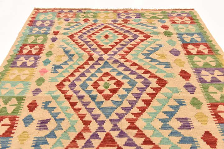 3' 11 x 5' 10 Hand Woven Kilim Maymana Wool Rug
