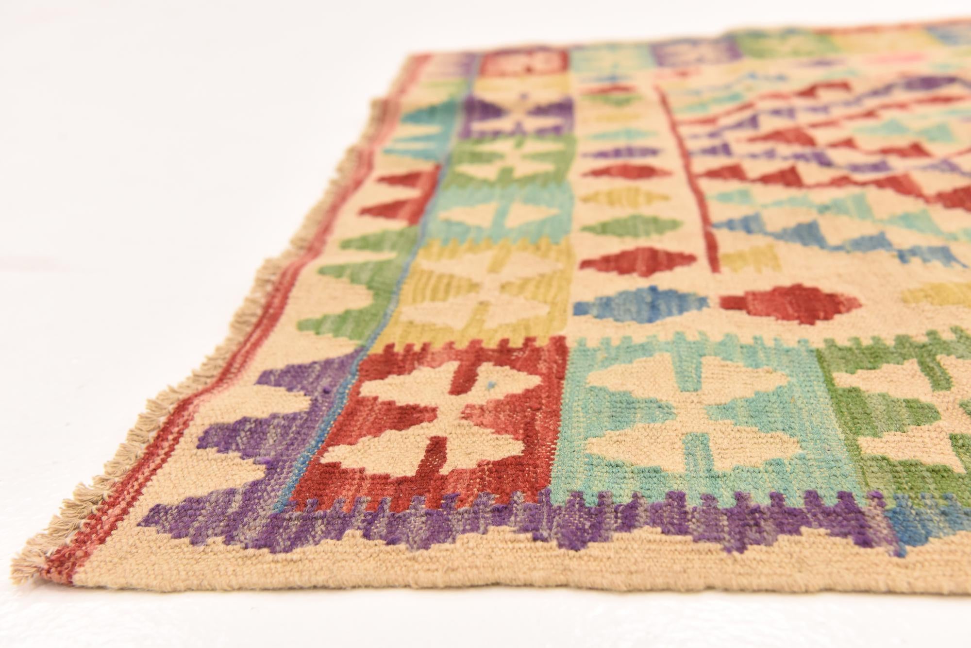 3' 11 x 5' 10 Hand Woven Kilim Maymana Wool Rug
