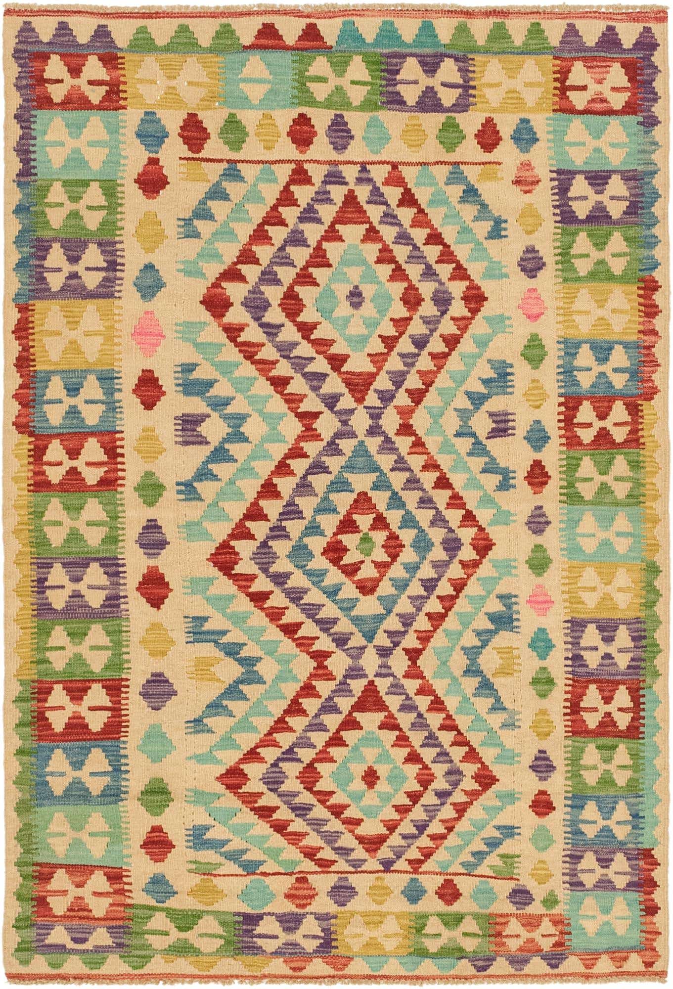 3' 11 x 5' 10 Hand Woven Kilim Maymana Wool Rug