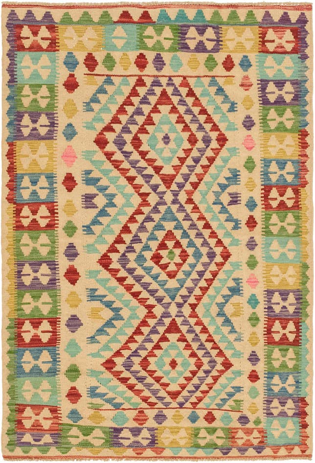 Detail image of 3' 11 x 5' 10 Hand Woven Kilim Maymana Wool Rug