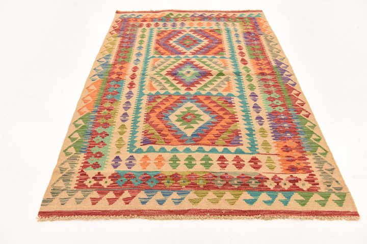 3' 8 x 5' 9 Hand Woven Kilim Maymana Wool Rug