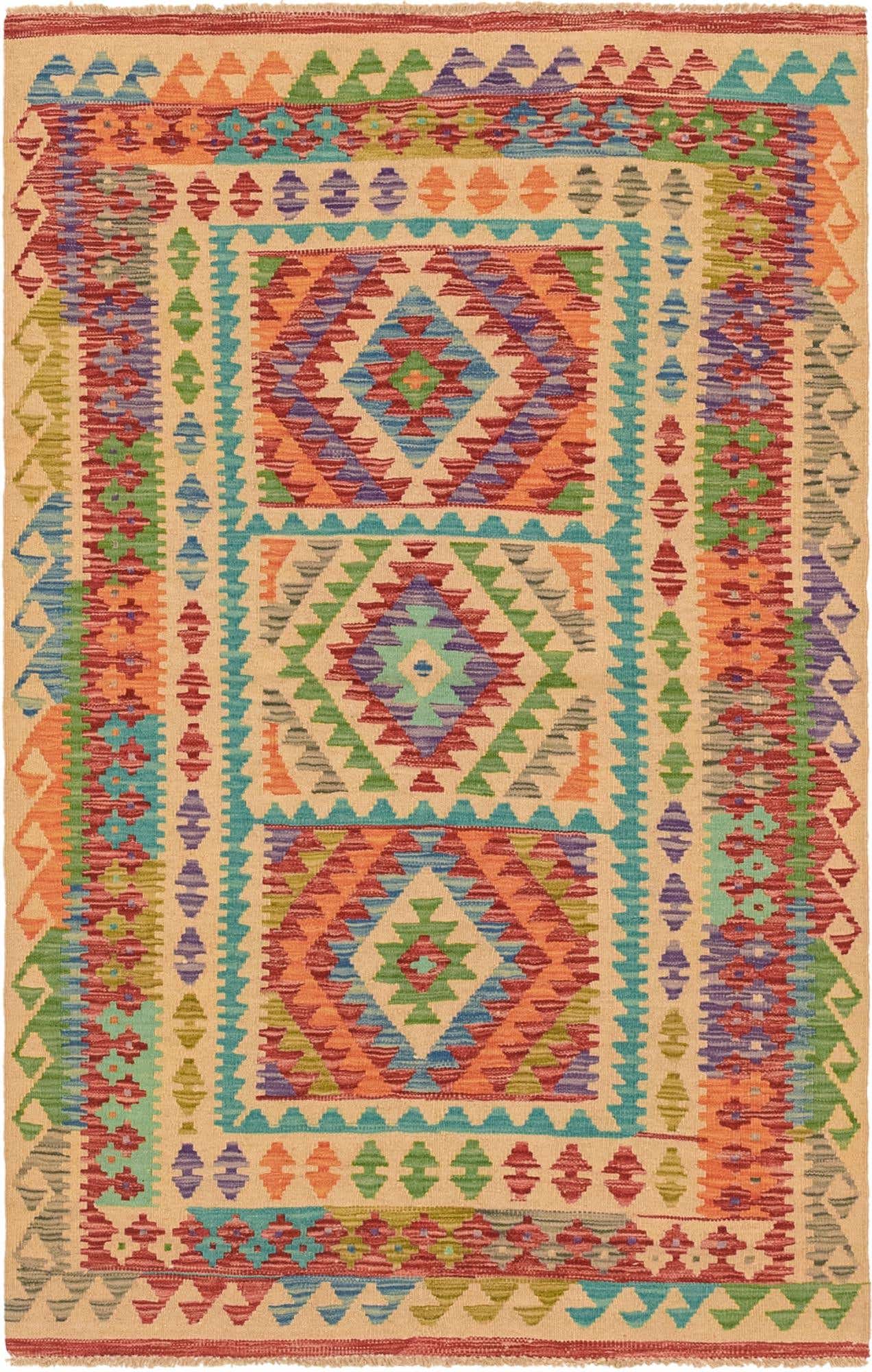 3' 8 x 5' 9 Hand Woven Kilim Maymana Wool Rug