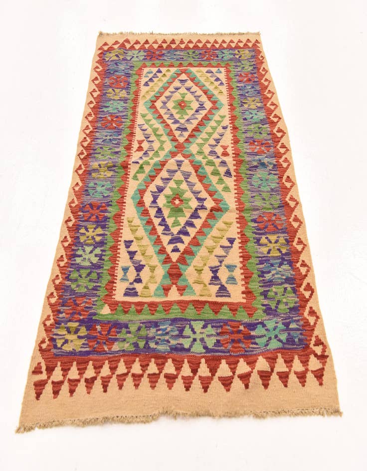 Detail image of 3' 4 x 4' 11  Hand Woven Kilim Maymana Wool Rug