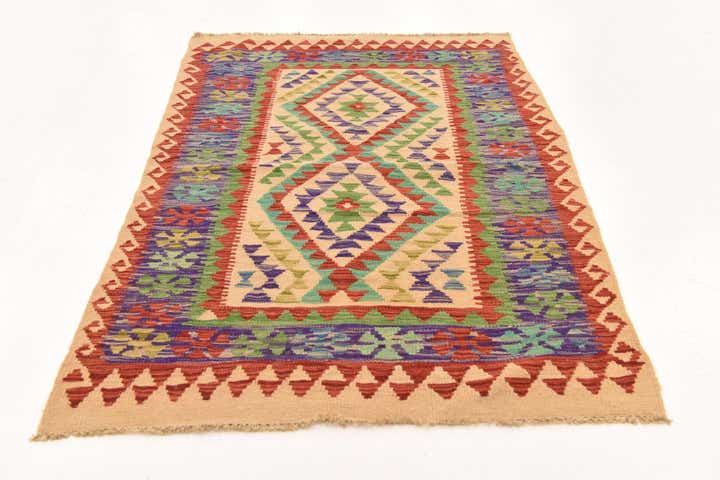 3' 4 x 4' 11 Hand Woven Kilim Maymana Wool Rug
