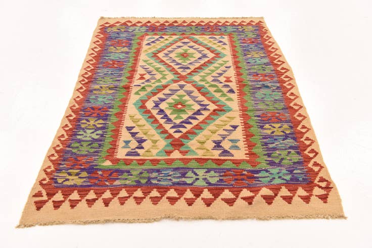 Detail image of 3' 4 x 4' 11 Hand Woven Kilim Maymana Wool Rug