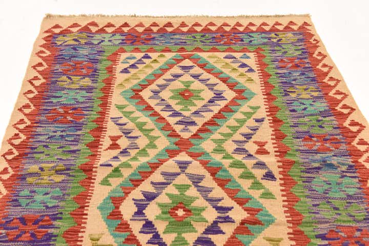 3' 4 x 4' 11 Hand Woven Kilim Maymana Wool Rug