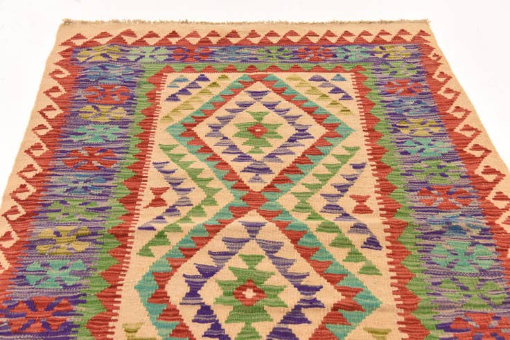 Detail image of 3' 4 x 4' 11 Hand Woven Kilim Maymana Wool Rug