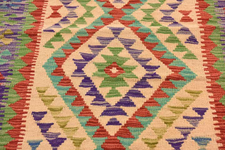 3' 4 x 4' 11 Hand Woven Kilim Maymana Wool Rug