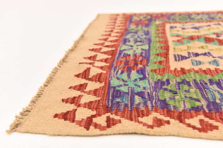 3' 4 x 4' 11 Hand Woven Kilim Maymana Wool Rug