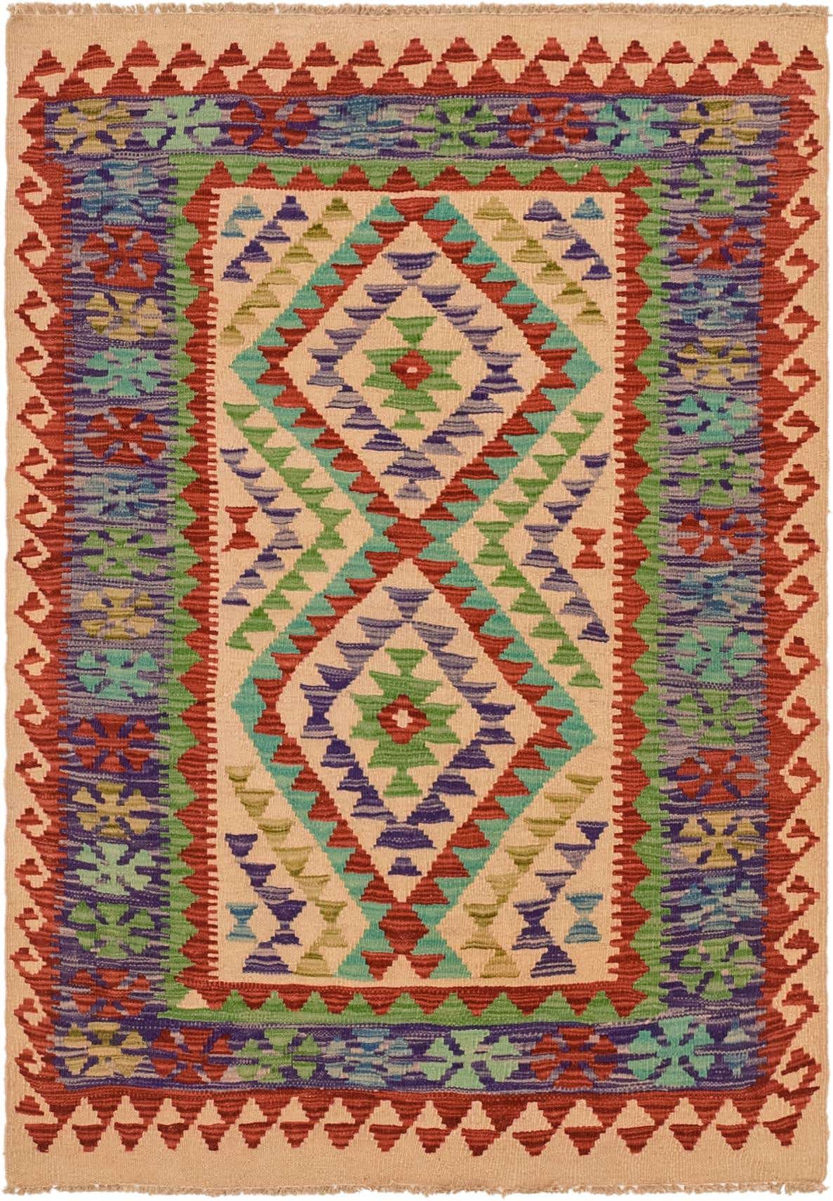 3' 4 x 4' 11 Hand Woven Kilim Maymana Wool Rug