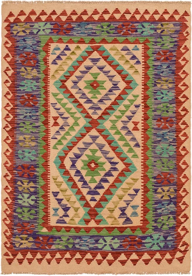 Detail image of 3' 4 x 4' 11 Hand Woven Kilim Maymana Wool Rug