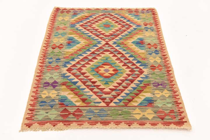2' 10 x 4' Hand Woven Kilim Maymana Wool Rug