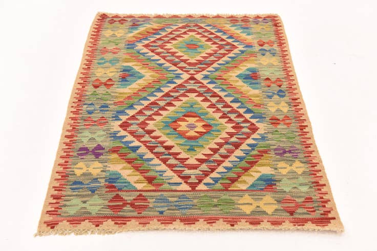 Detail image of 2' 10 x 4' Hand Woven Kilim Maymana Wool Rug