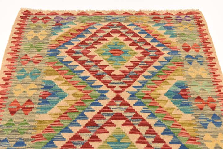 2' 10 x 4' Hand Woven Kilim Maymana Wool Rug