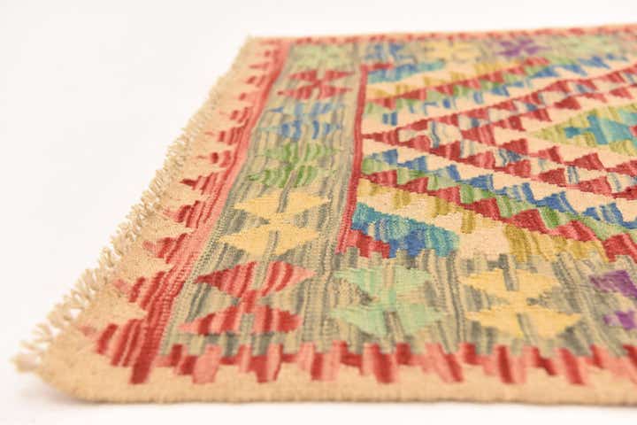 2' 10 x 4' Hand Woven Kilim Maymana Wool Rug