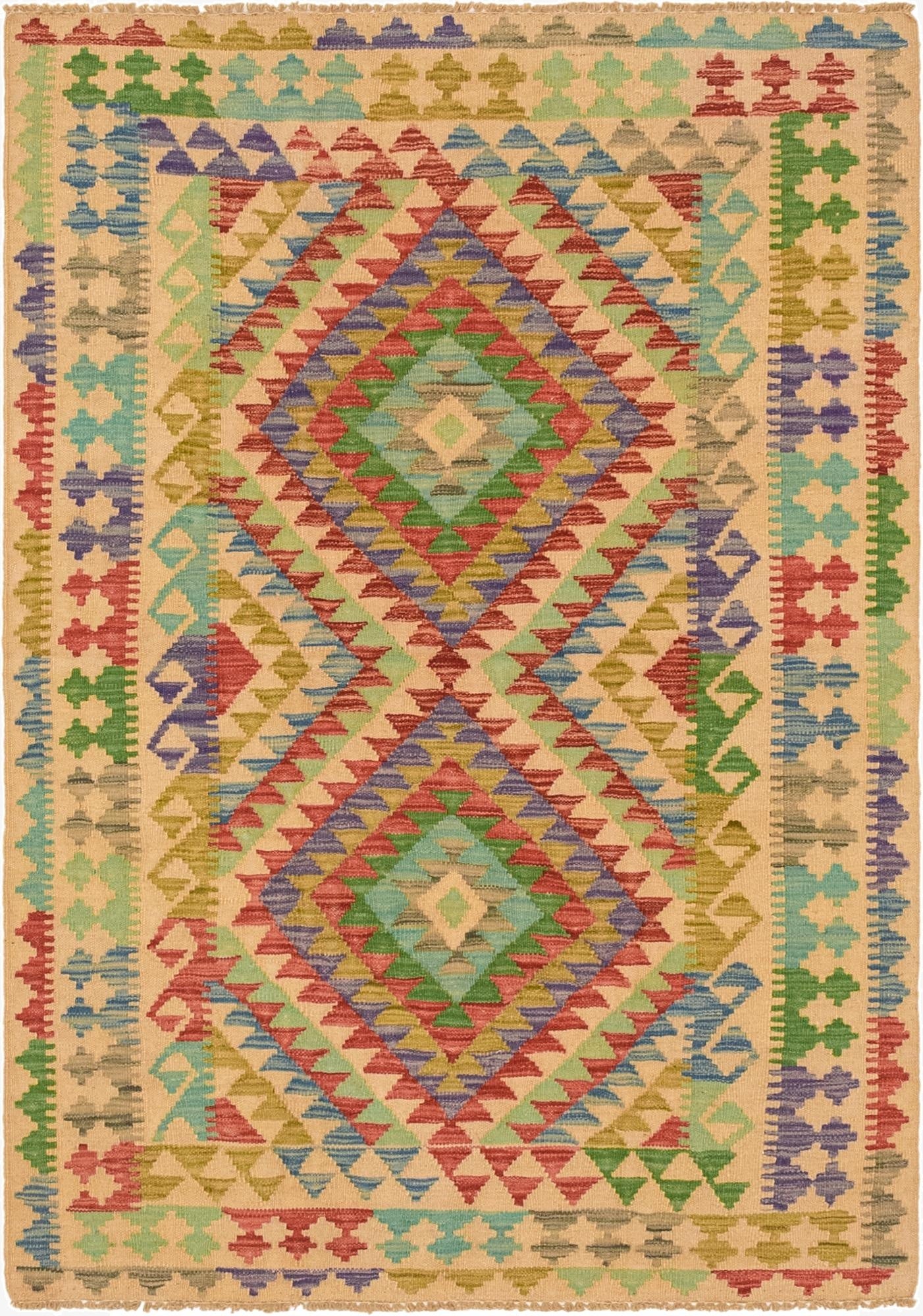 4' x 5' 8  Hand Woven Kilim Maymana Wool Rug