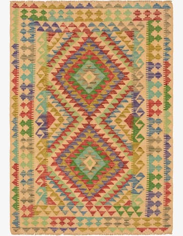 4' x 5' 8 Hand Woven Kilim Maymana Wool Rug