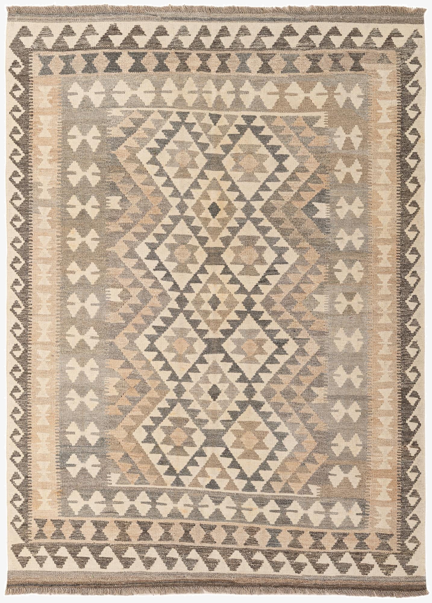 4' 11 x 6' 9  Hand Woven Kilim Maymana Wool Rug