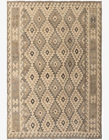 6' 8 x 9' 6 Hand Woven Kilim Maymana Wool Rug
