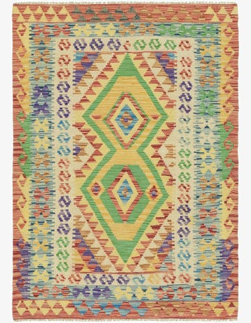 3' 5 x 4' 9 Hand Woven Kilim Maymana Wool Rug